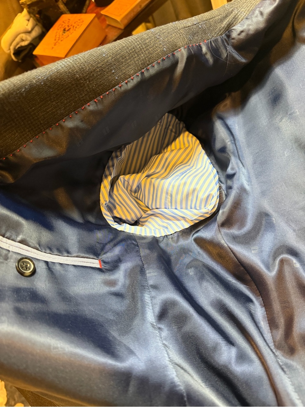 Tommy Hilfiger Charcoal Blazer with Subtle Blue Windowpane - Picture 8 of 12